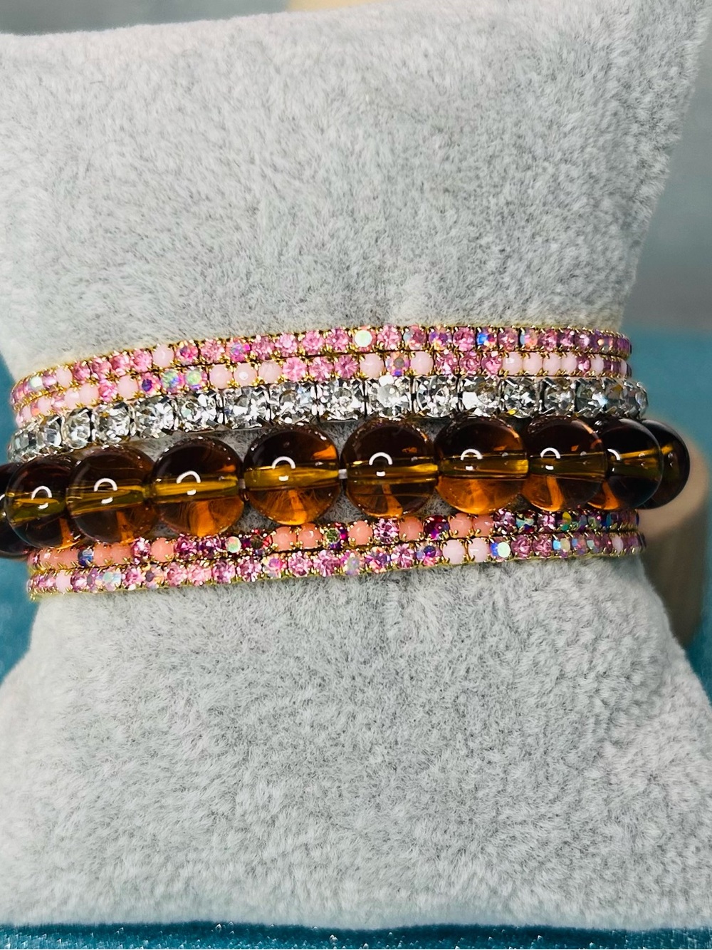 Stretch Bracelets in delicate brown pink tones 6pc bundle set
